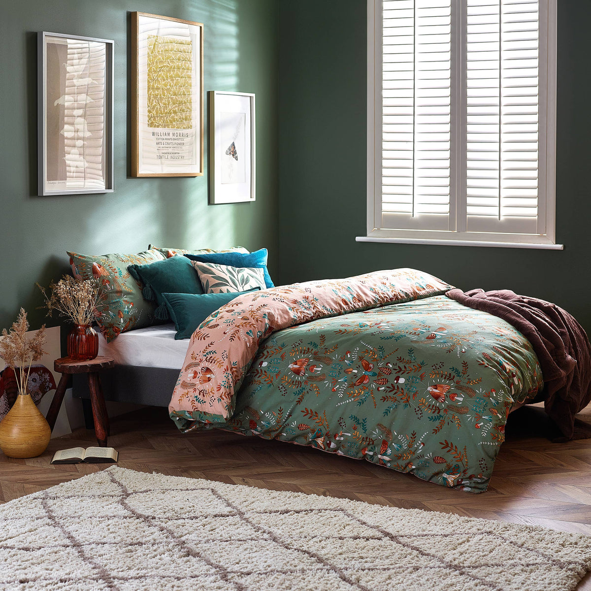 Luna Wood Duvet Cover Set, Fern Green