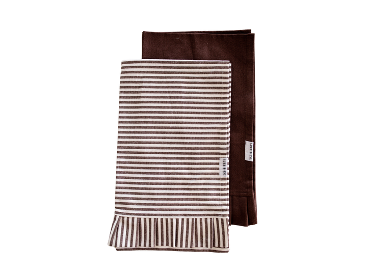 Brown & White Striped Ruffle Kitchen Dish Towels, Set of 2