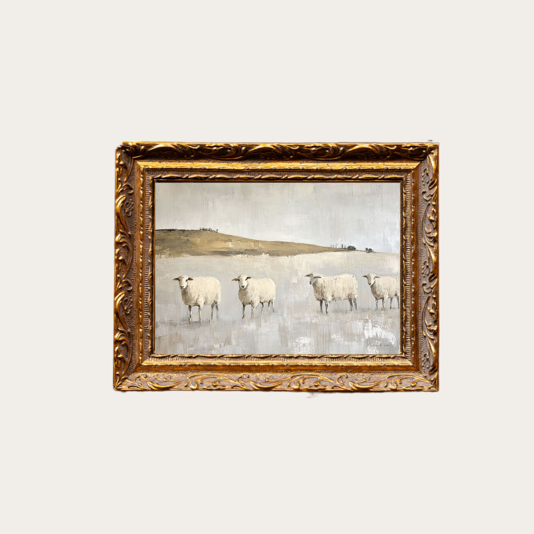 Muted Sheep Field Framed Art, Brass Inspired