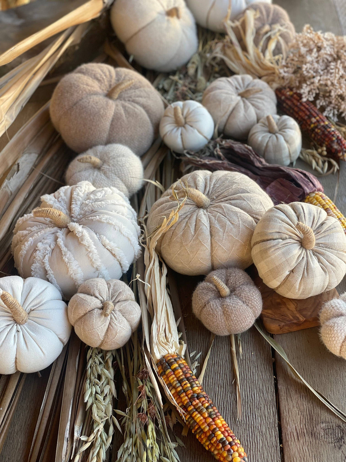 Medium Tan Check Fall Fabric Pumpkin