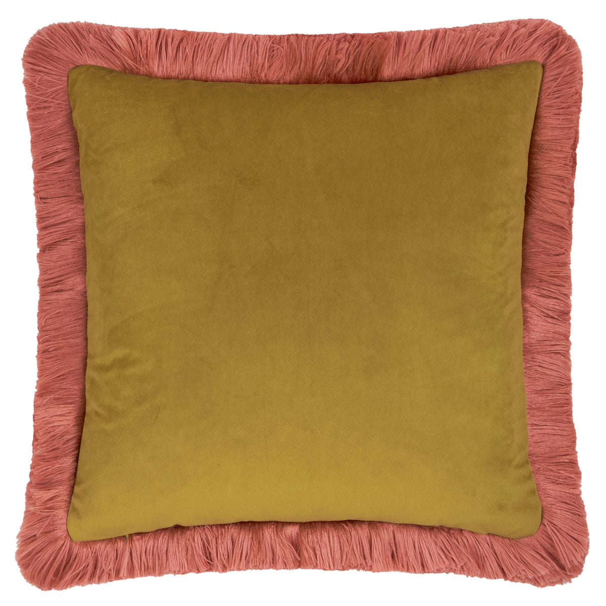 Autumn Garden Fringed Velvet Cushion, Burnished Rose/Moss