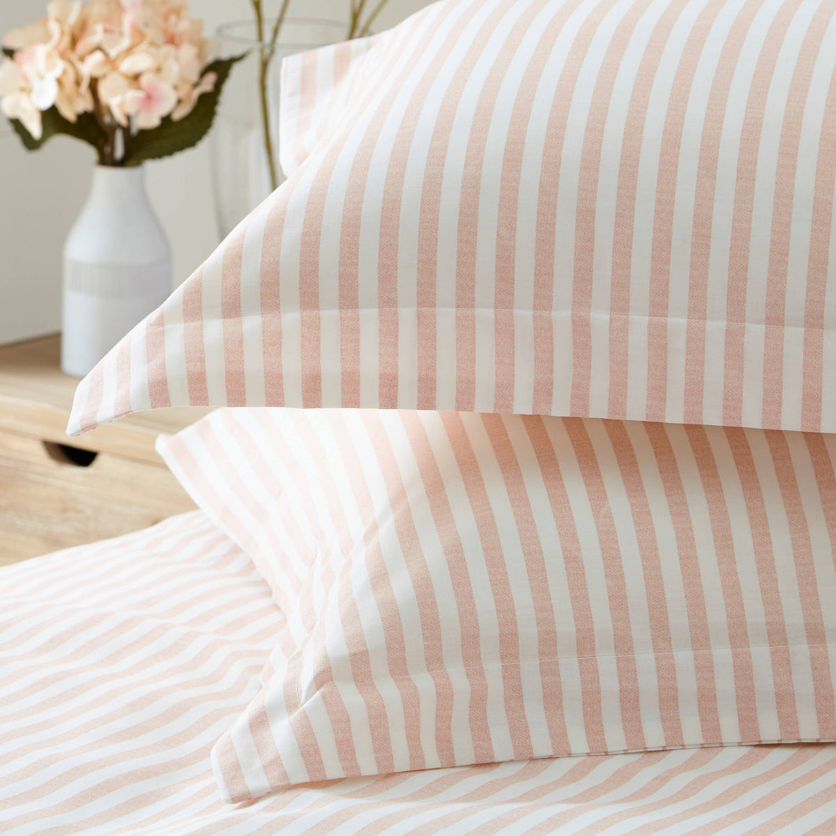 Hebden Melange Stripe Duvet Cover Set, Blush, King
