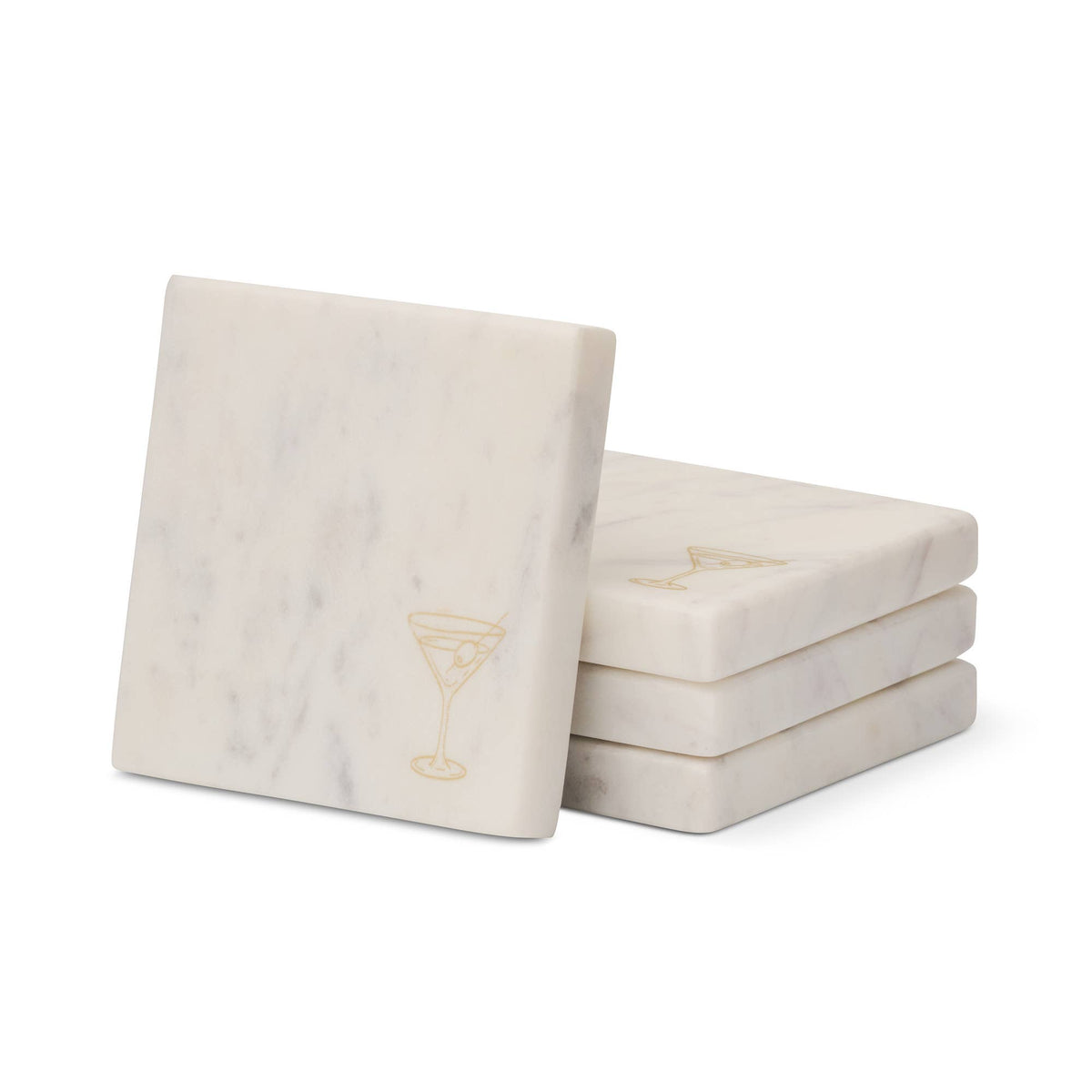 Square Marble Coaster Set of 4, White Martini