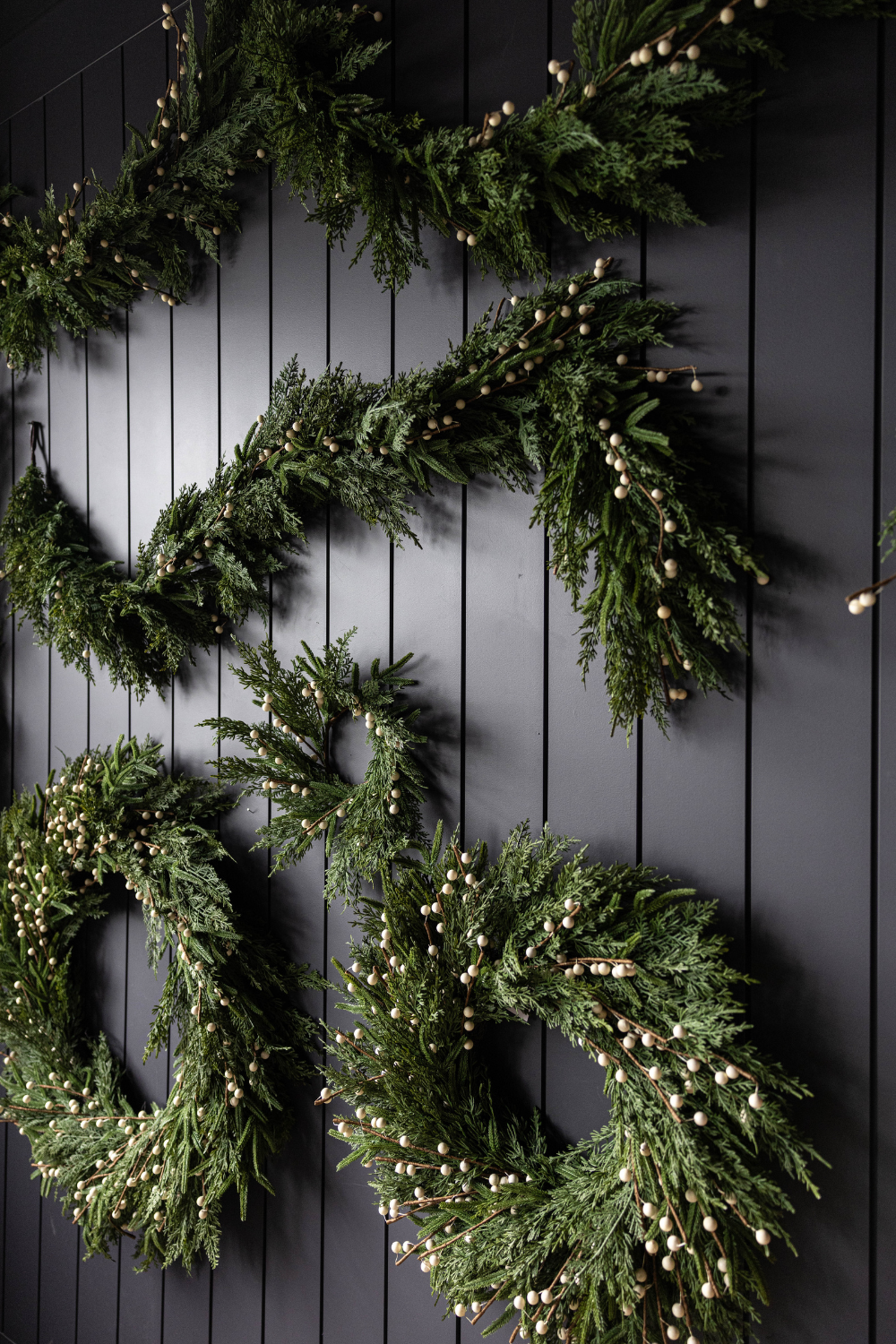 White Plum Berry Norfolk Cypress Real Touch Wreath, 14"