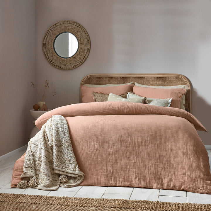 Lark Cotton Muslin Duvet Cover Set, Pink Clay