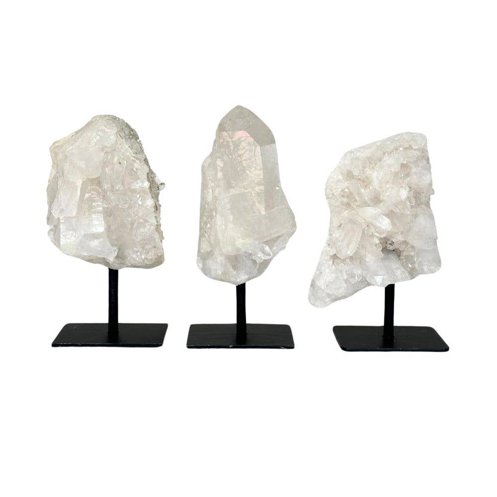 Clear Quartz Cluster on Metal Stand