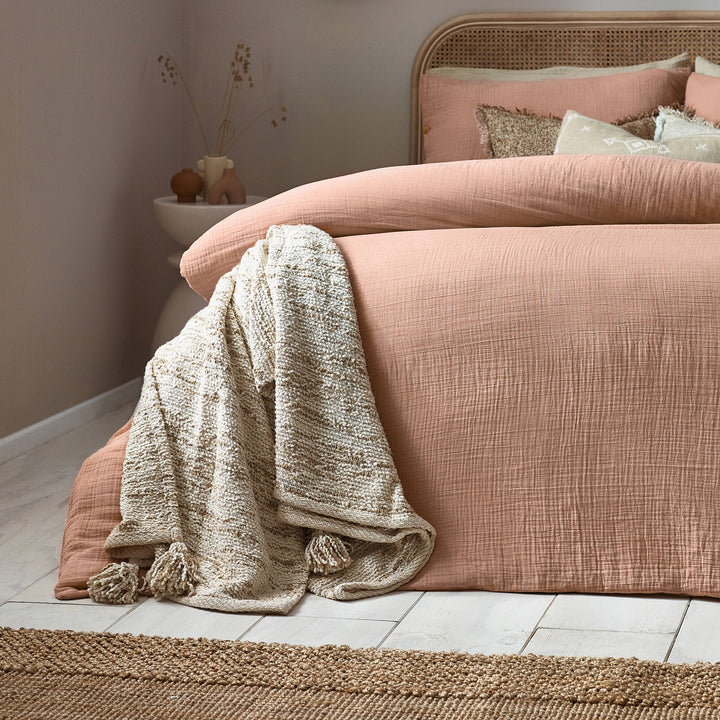 Lark Cotton Muslin Duvet Cover Set, Pink Clay