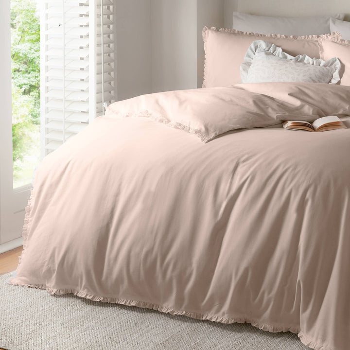 Tilly 100% Cotton Ruffle Duvet Cover Set, Blush Pink