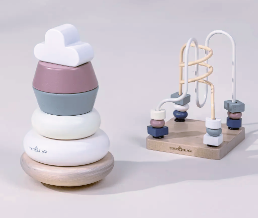 Wooden Baby Toy Gifting Set, Stacking Rings and Bead Maze