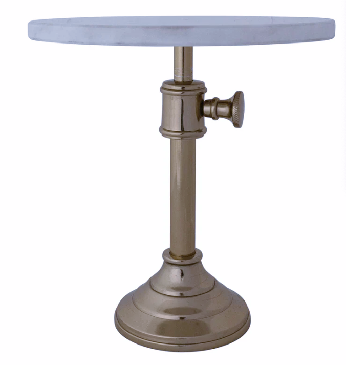 Adjustable Marble Top Cake Stand, Gold Finish