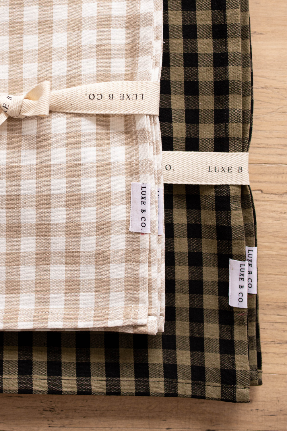 Beige Gingham Kitchen Dish Towels, Set of 2