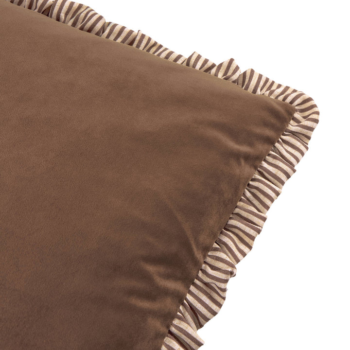 Solene Ruffle Matte Velvet Cushion, Truffle