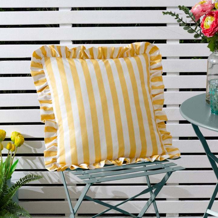 Lottie Striped Ruffle Outdoor Cushion, Yellow