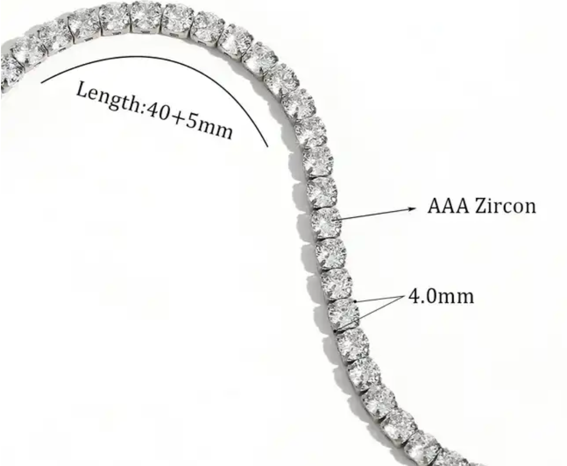 Tennis Necklace, PVD Plated Zircon
