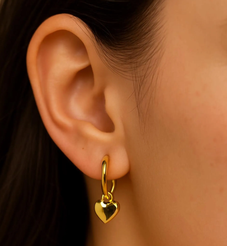 Charm Heart Huggie Hoop Earrings, Waterproof