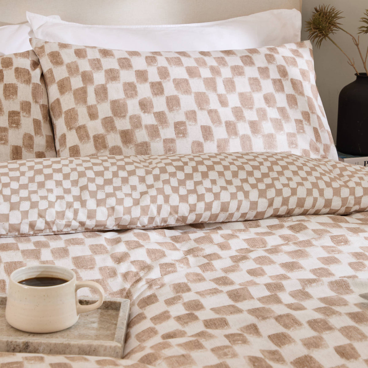 Nyhavn Checkerboard Reversible Duvet Set, Tobacco