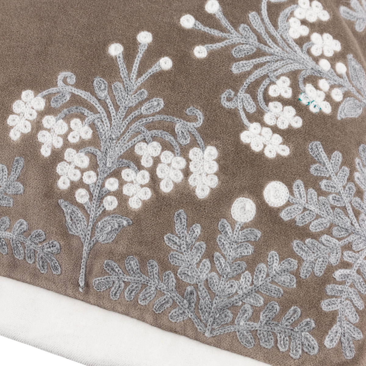 Winter Bloom Embroidered Cushion, Taupe
