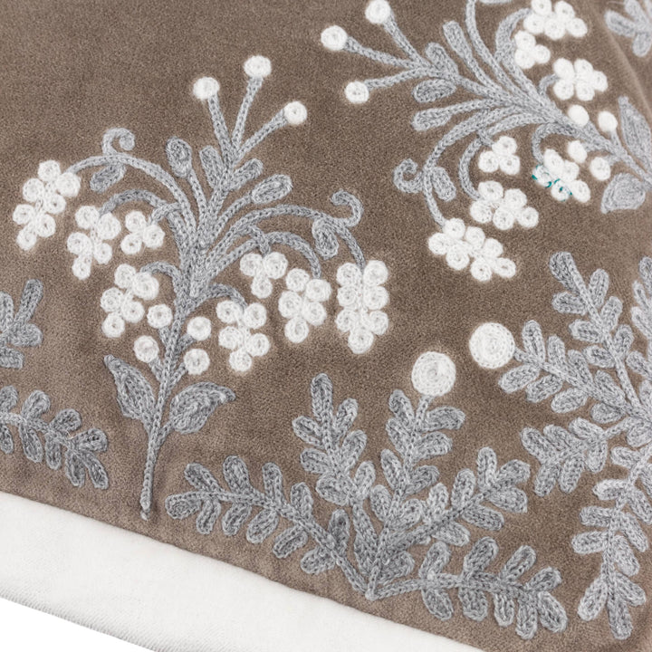 Winter Bloom Embroidered Cushion, Taupe