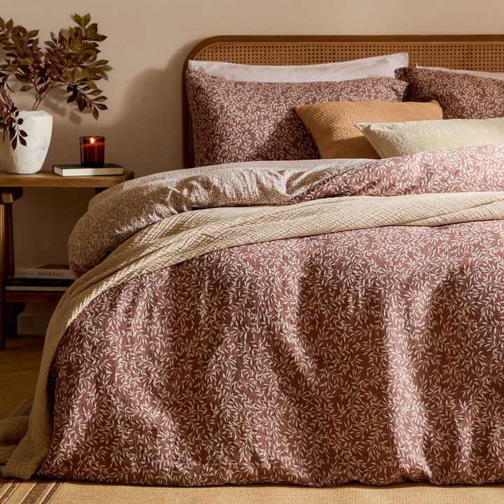 Perrie Leaf Muslin Duvet Cover Set, Cinnamon
