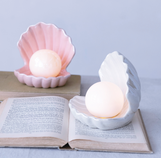 Stoneware Seashell LED Pearl Orb Light