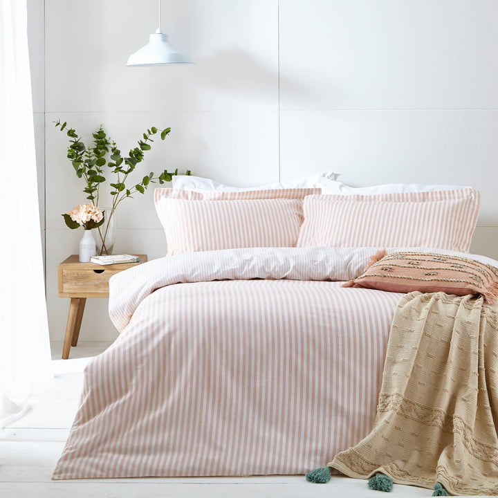 Hebden Melange Stripe Duvet Cover Set, Blush, King