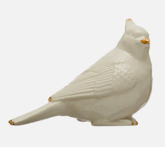 Stoneware & Gold Plated Cardinal Figurine