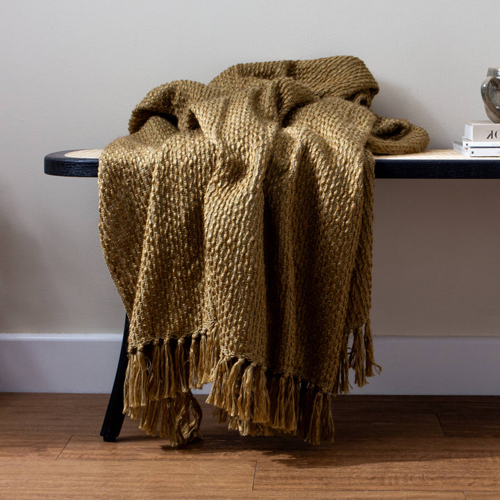 Morni Woven Fringed Throw, Olive