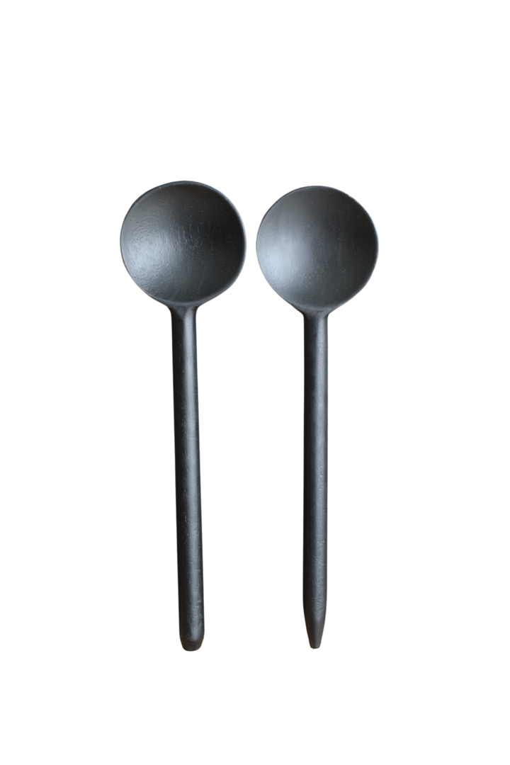 Hand Carved Mango Wood Spoons, Black, Set of 2