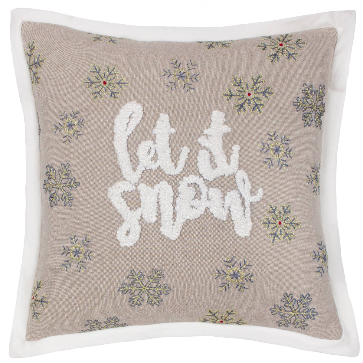 Winter Let It Snow Embroidered Cushion, Greige