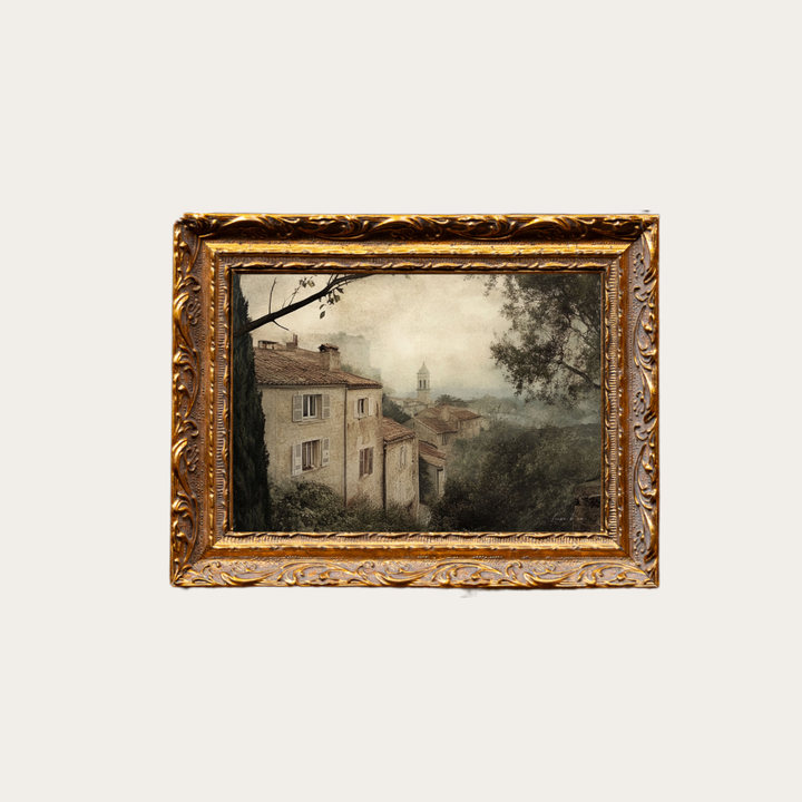 Vintage European Town French Brass Gold Framed Art
