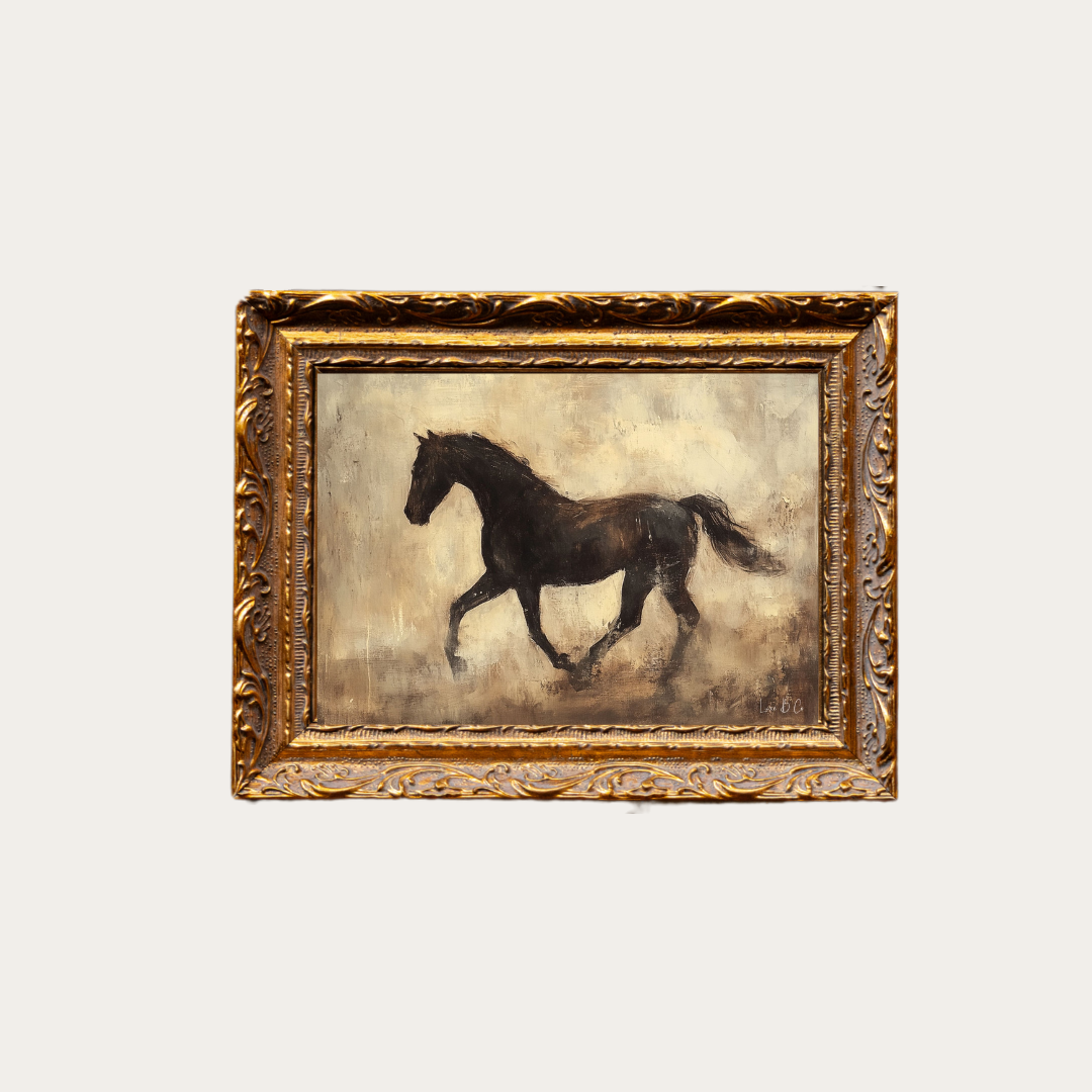 Horseback Framed Art, French Brass Inspired Gold Mould