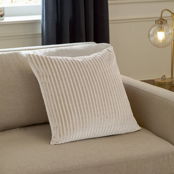 Savoy Stripe Velvet Cushion, Oyster