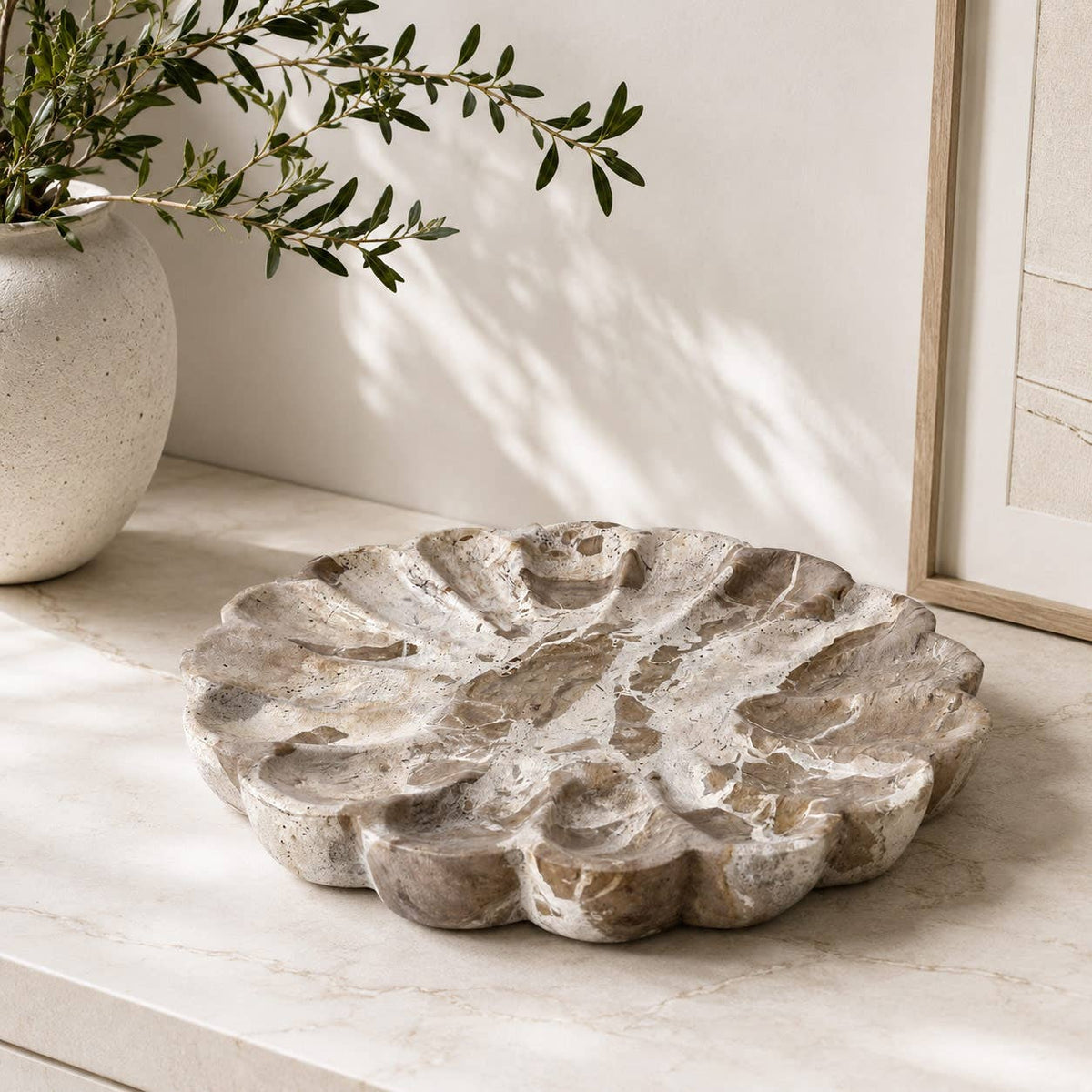 Marble Anemone Decorative Tray, Caprie Beige