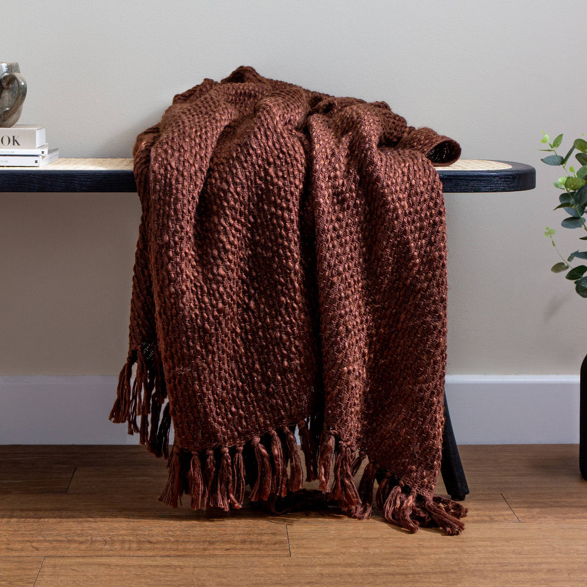 Morni Woven Fringed Throw, Chestnut